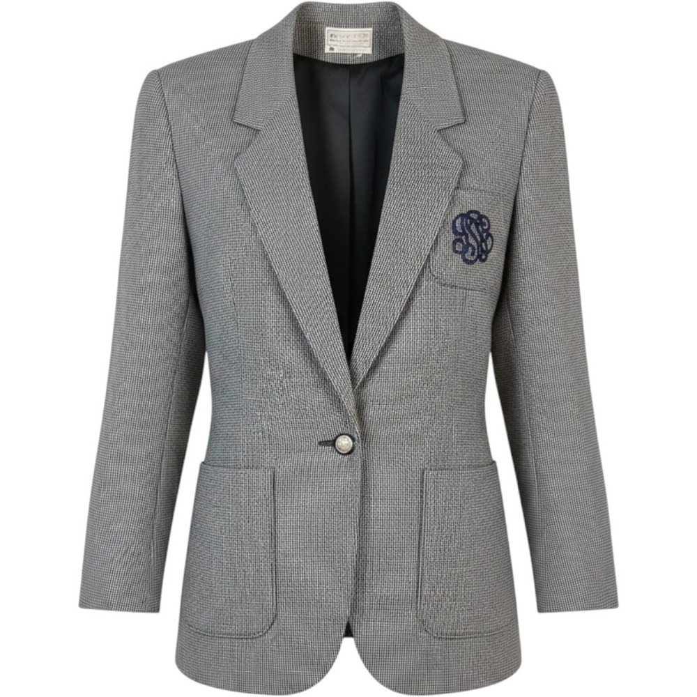 Pendleton Womens Wool Blazer Black White Houndstooth Monogram Crest Button USA